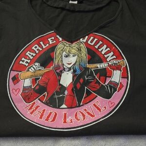 Batman Harley Quinn Mad Love Black Tee with Red and Pink Graphic